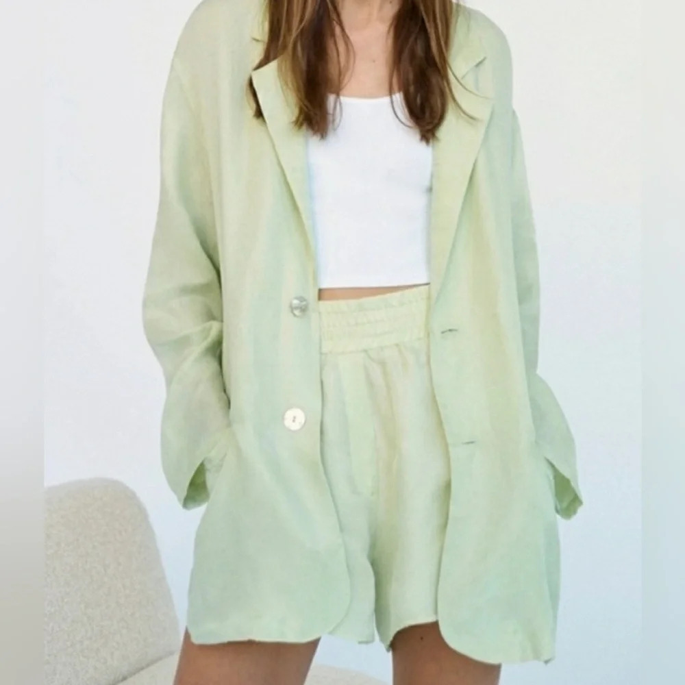 NWT ZARA fillsens 100% lyocell pistachio green blazer shirt blogger favorite - Picture 2 of 6